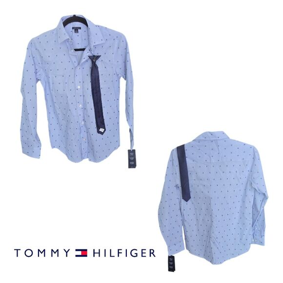 Tommy Hilfiger BLUE Big Boys 2-Pc. Shirt & Tie Set Size 14 NWT - Picture 1 of 5